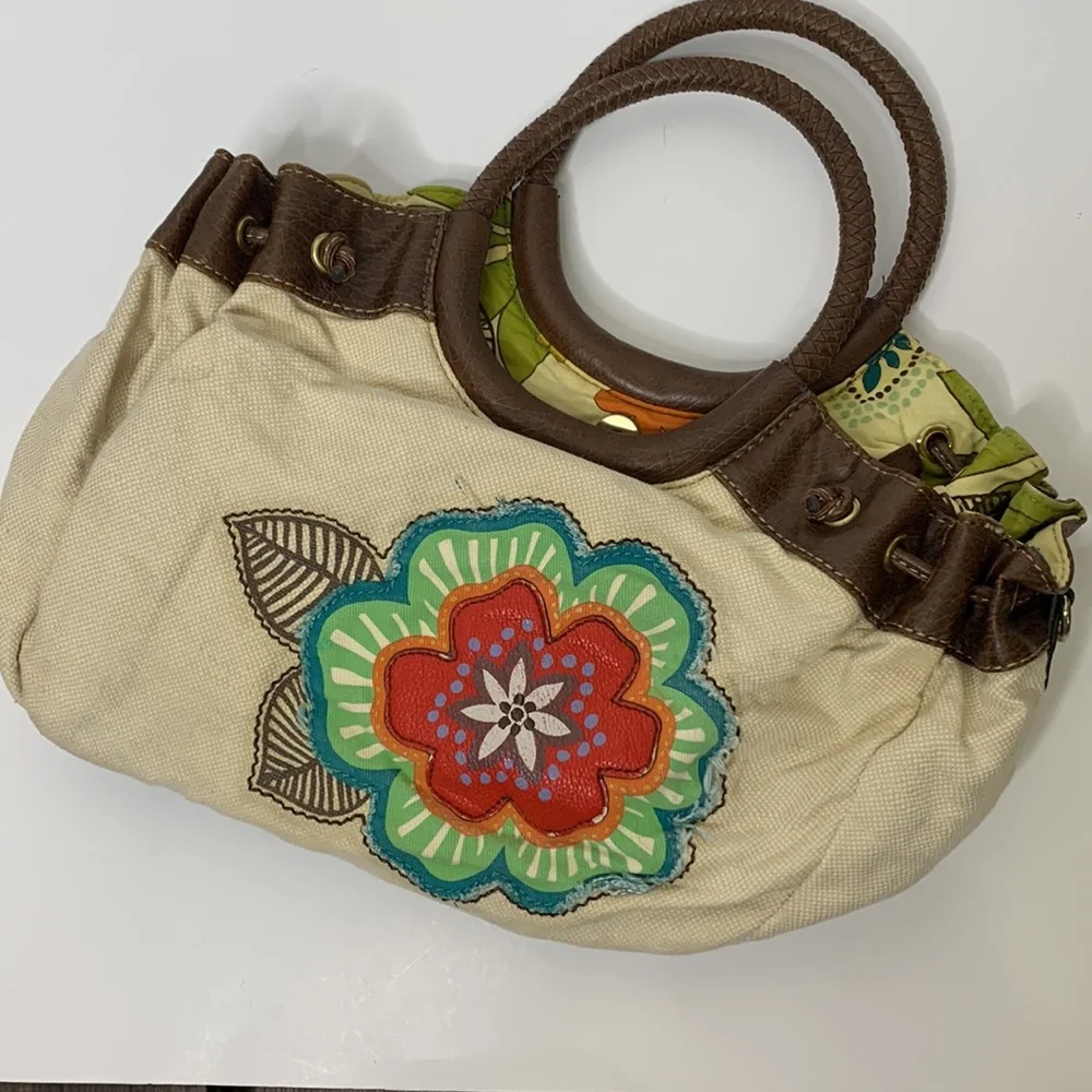 Relic | Canvas Floral Flower One Side RELIC On Other | Brown Rope around Handle